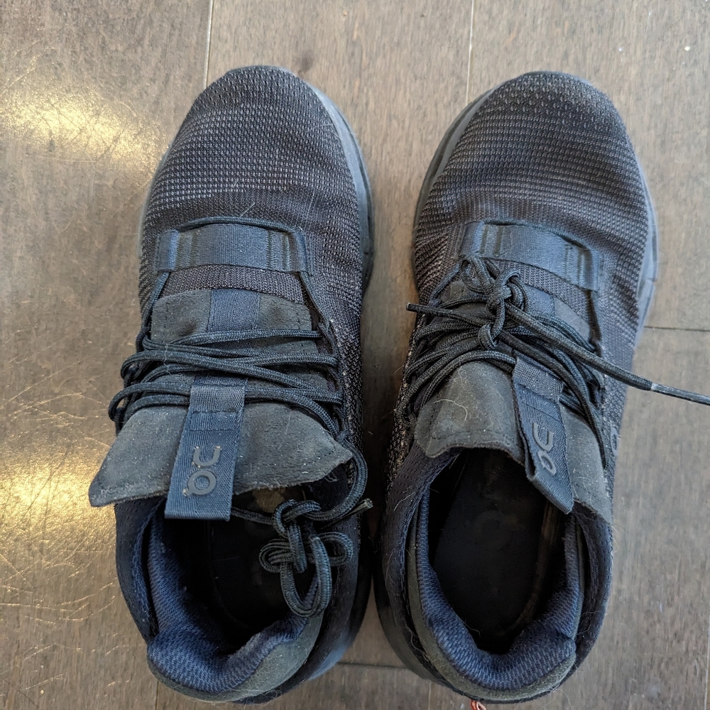 On sneakers, size 7
